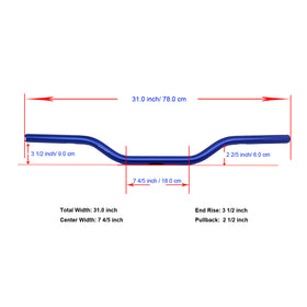Blue Aluminum Handmade Drag Handlebar for Harley Davidson 1.0" Clamping Area
