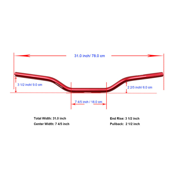 Aluminum RED Handmade Drag Handlebar for Harley Davidson 1.0" Clamping Area