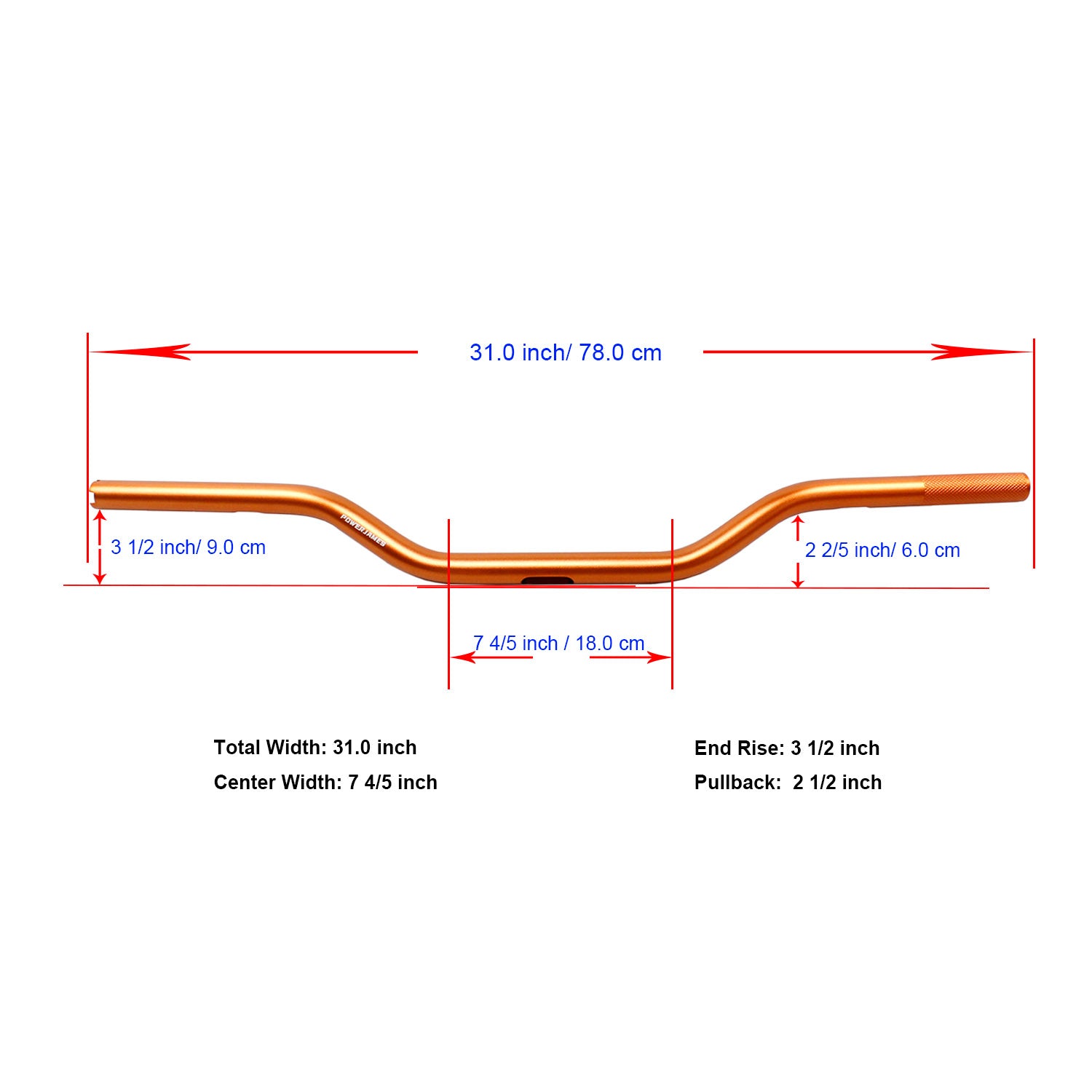 Orange Aluminum Handmade Drag Handlebar for Harley Davidson 1.0" Clamping Area