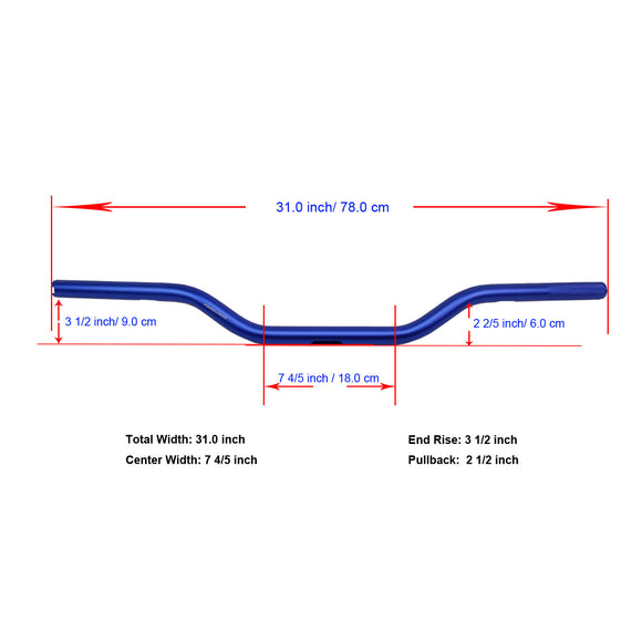 Blue Aluminum Handmade Drag Handlebar for Harley Davidson 1.0" Clamping Area