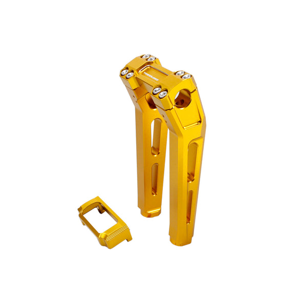 10" Tall Gold Pullback Handlebar Risers Kit for Harley Davidson Softail Dyna