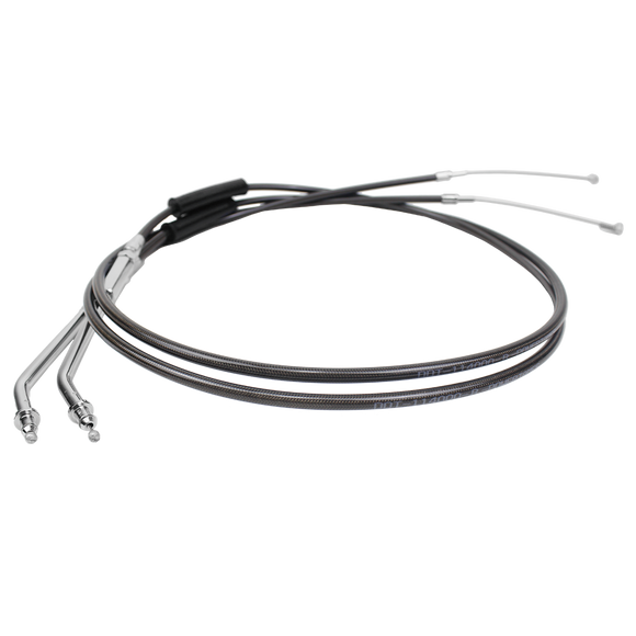 47" Smoky Black Pearl Braided Throttle and Idle Cruise Cables for Harley V Twin