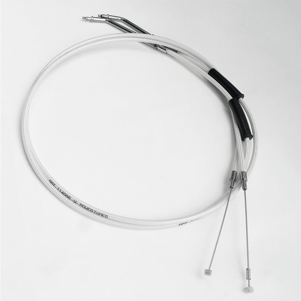 43"/ 110cm Stainless Steel with White Silver Pearl Skin Throttle and Idle Cable Set for Harley Davidson V-Twin