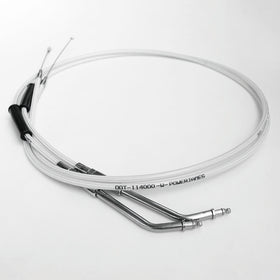 43"/ 110cm Stainless Steel with White Silver Pearl Skin Throttle and Idle Cable Set for Harley Davidson V-Twin - 0