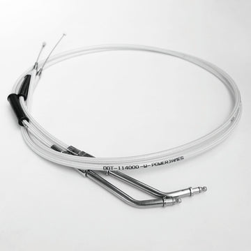 43"/ 110cm Stainless Steel with White Silver Pearl Skin Throttle and Idle Cable Set for Harley Davidson V-Twin - 0