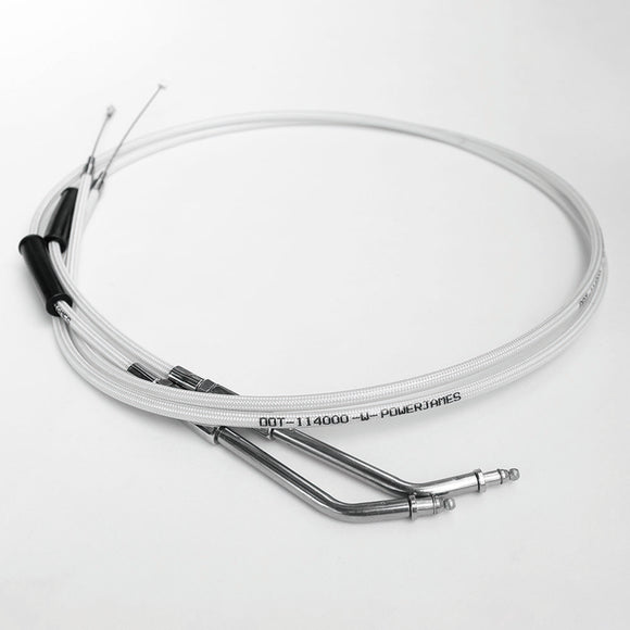 43"/ 110cm Stainless Steel with White Silver Pearl Skin Throttle and Idle Cable Set for Harley Davidson V-Twin