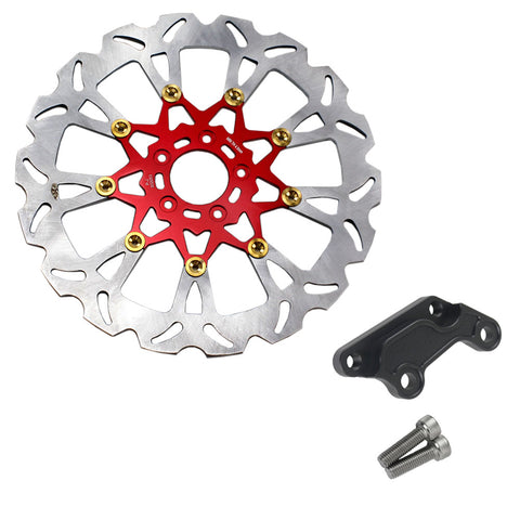 14" Red & Gold Floating Front Left Brake Rotor w/Caliper Adapter for Harley Davidson Softail Dyna XL