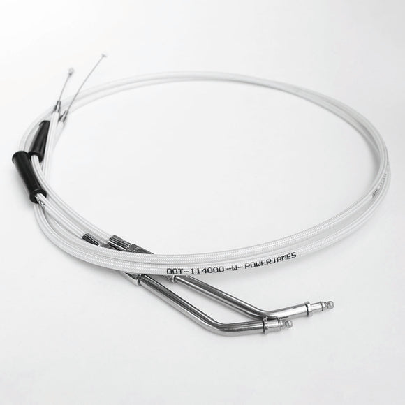 47"/ 120cm Stainless Steel with White Silver Pearl Skin Throttle and Idle Cable Set for Harley Davidson V-Twin