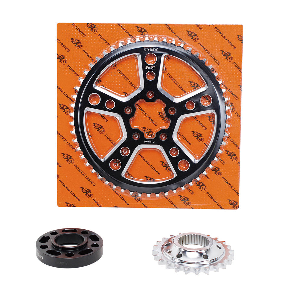 55-Tooth 530 Chain Wheel Conversion Kit for Harley Davidson 07-Later 6 Speed Models - 0