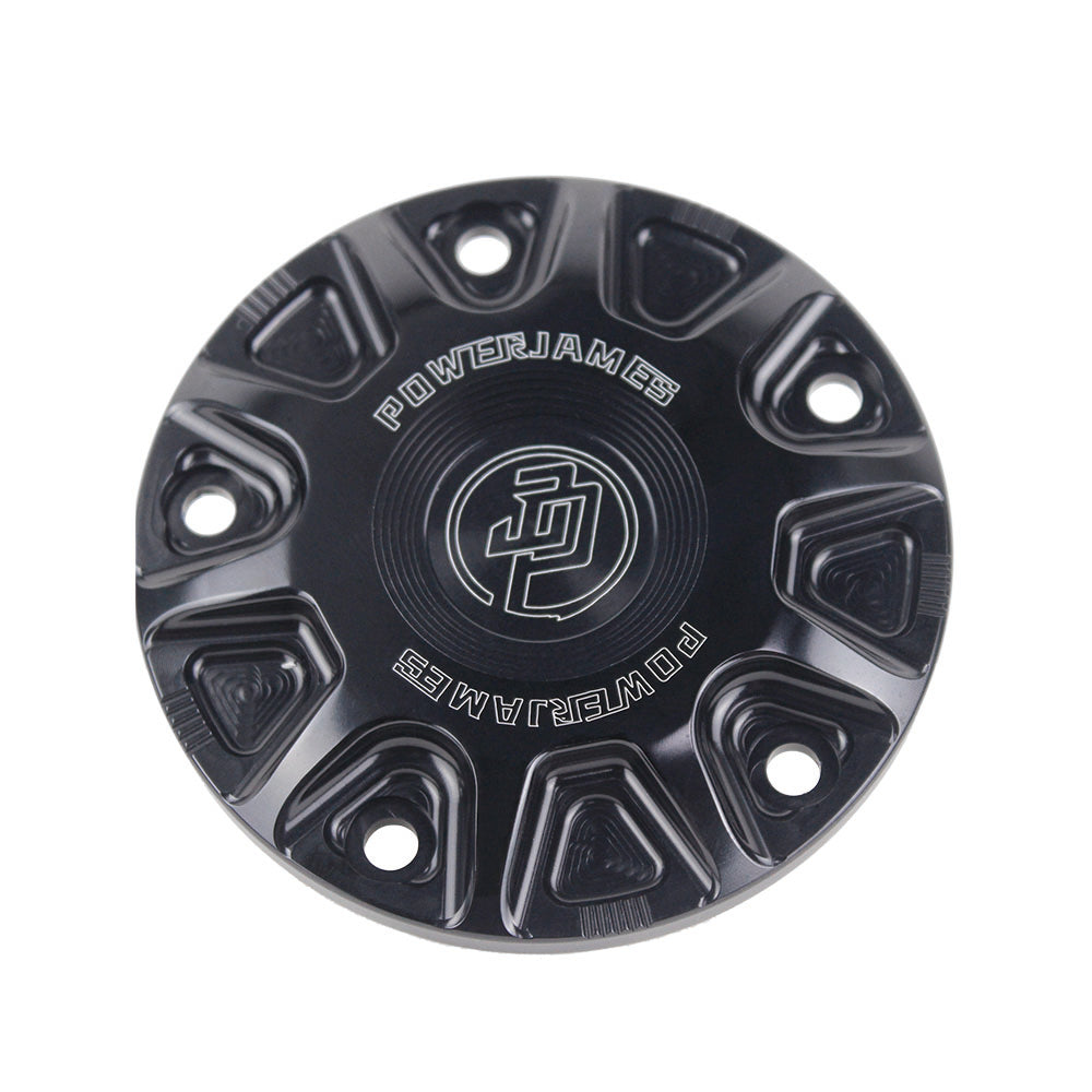 CNC-Cut Black POWERJAMES Designer Timer Cover for Harley Davidson 99-17 Twin Cam Models