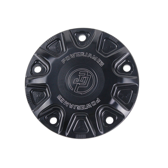 CNC-Cut Black POWERJAMES Designer Timer Cover for Harley Davidson 99-17 Twin Cam Models