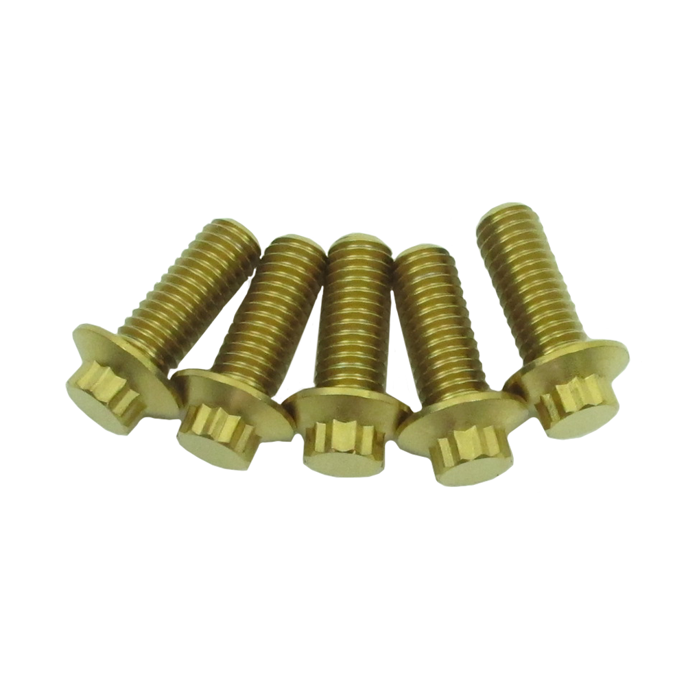 Gold 5PCS 3/8"-16-1.0" 12 Point Titanium Rear Brake Rotors Bolts for Harley - 0