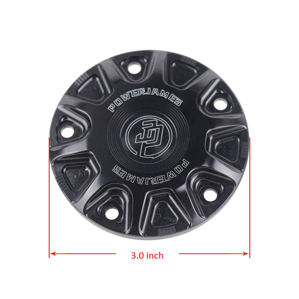 CNC-Cut Black POWERJAMES Designer Timer Cover for Harley Davidson 99-17 Twin Cam Models