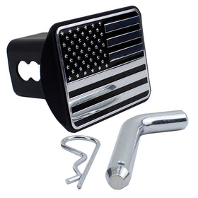 Silver Hitch Cover with America Flag- Aluminum