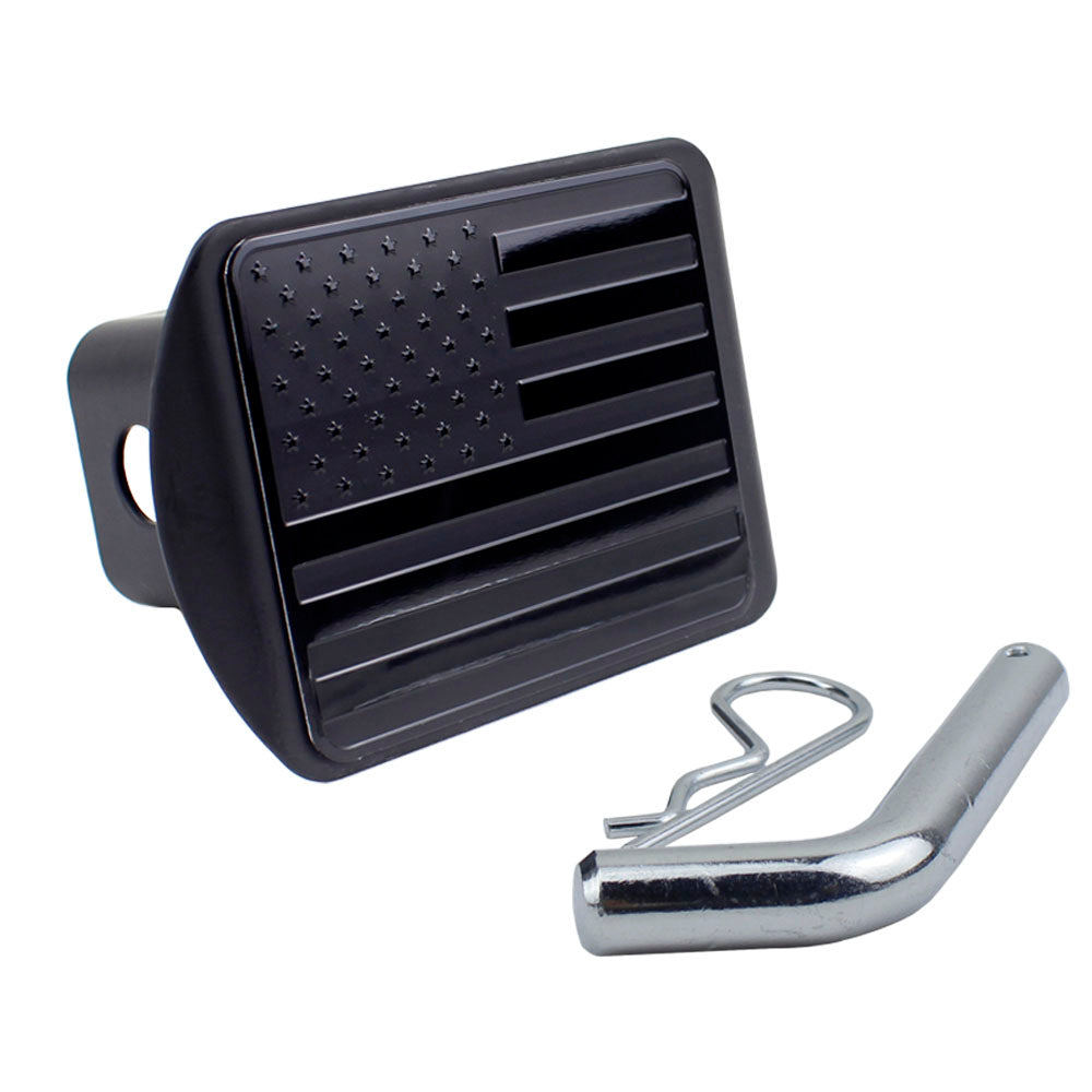 Black Hitch Cover with America Flag- Aluminum