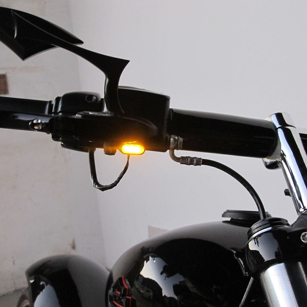 Black Mirror Mini Turn Signals Lights on Handlebar for Harley Davidson