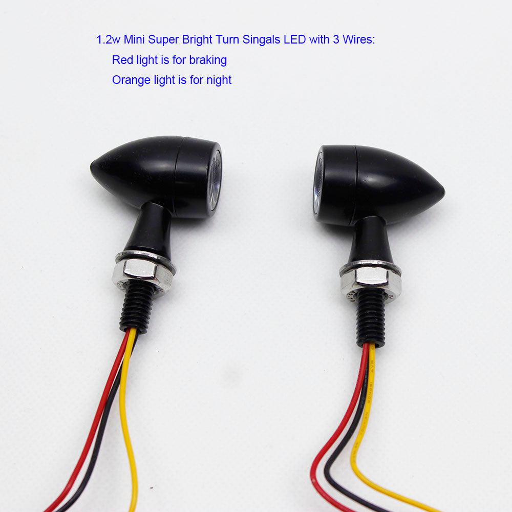 Black- Mini Bullet Rear Mini Turn Signals LED Lamp3 wires 1.2W